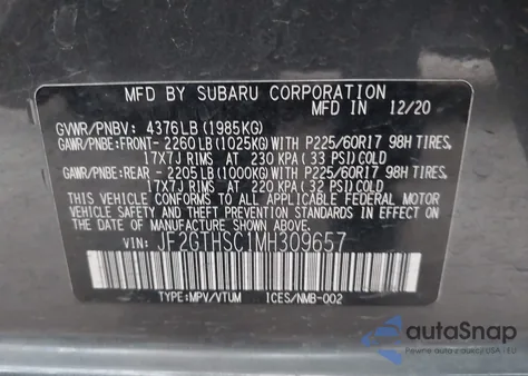 2021 Subaru Crosstrek Sport z USA, uszkodzony, nr VIN JF2GTHSC1MH309657